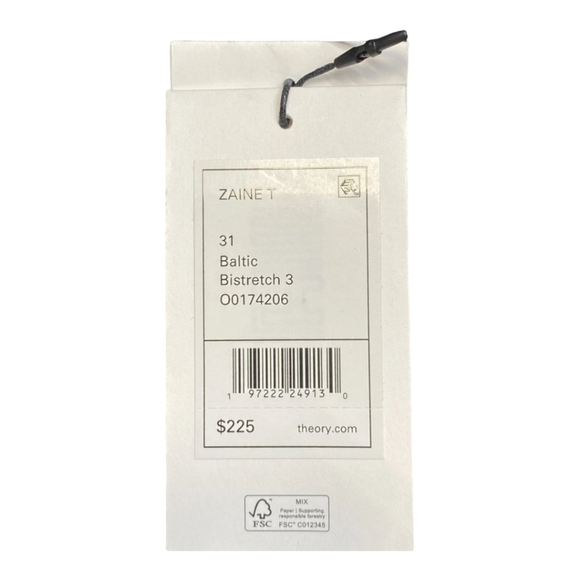 Theory Zaine Pant Baltic Stretch Cotton Twill Slim Straight Pants Size 31 NWT - Picture 10 of 13